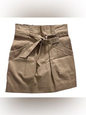 Women’s Tan Pleated Lined Belted Mini Skirt ~ Size 0